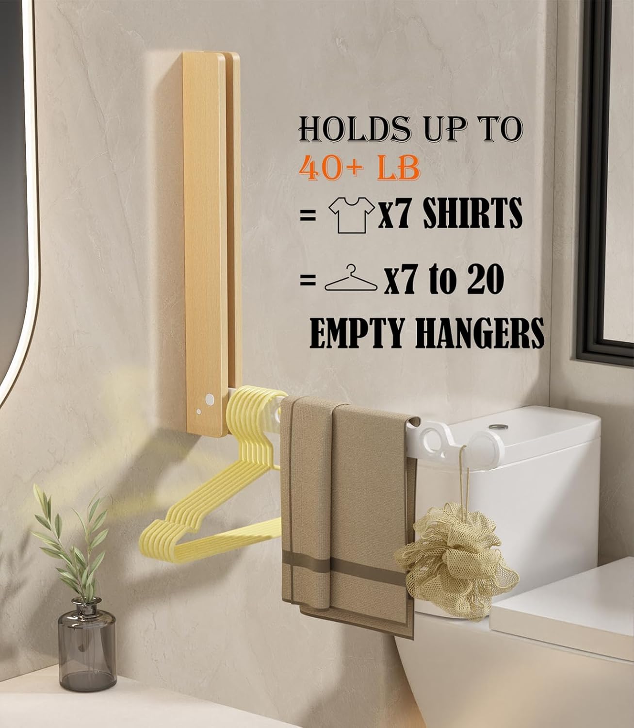 Natural Wood Folding Clothes Hanger Rack for Laundry Room, Wall Mounted Clothes Drying Rack, Laundry Drying Rack Foldable, Perfect for Small Spaces, Walnut Wood Black