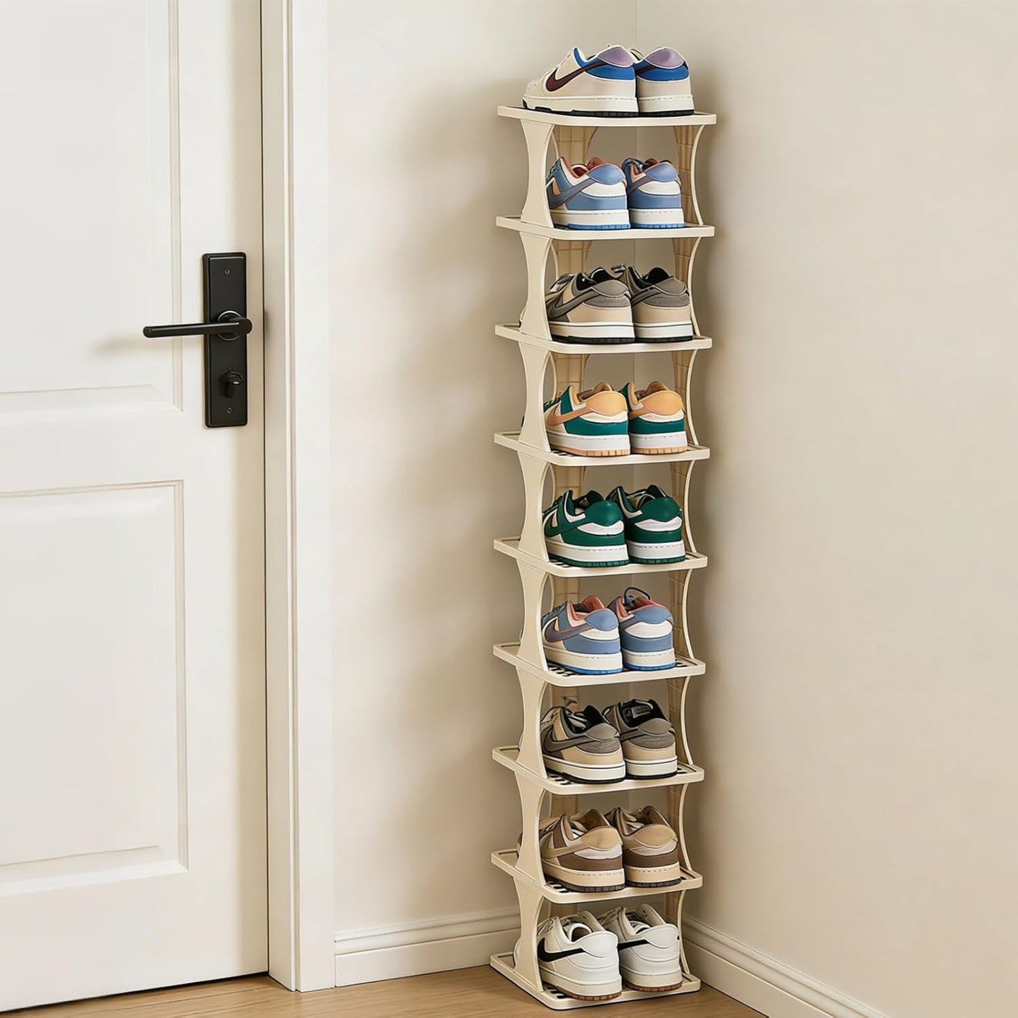 UFORU Vertical Shoe Rack 6 Tier, Narrow Free Standing Shoe Organizer for Closet, Entryway & Bedroom, Tall Plastic Narrow Shoe Rack for Small Spaces, Stackable Shoe Organizer& Easy to Assemble