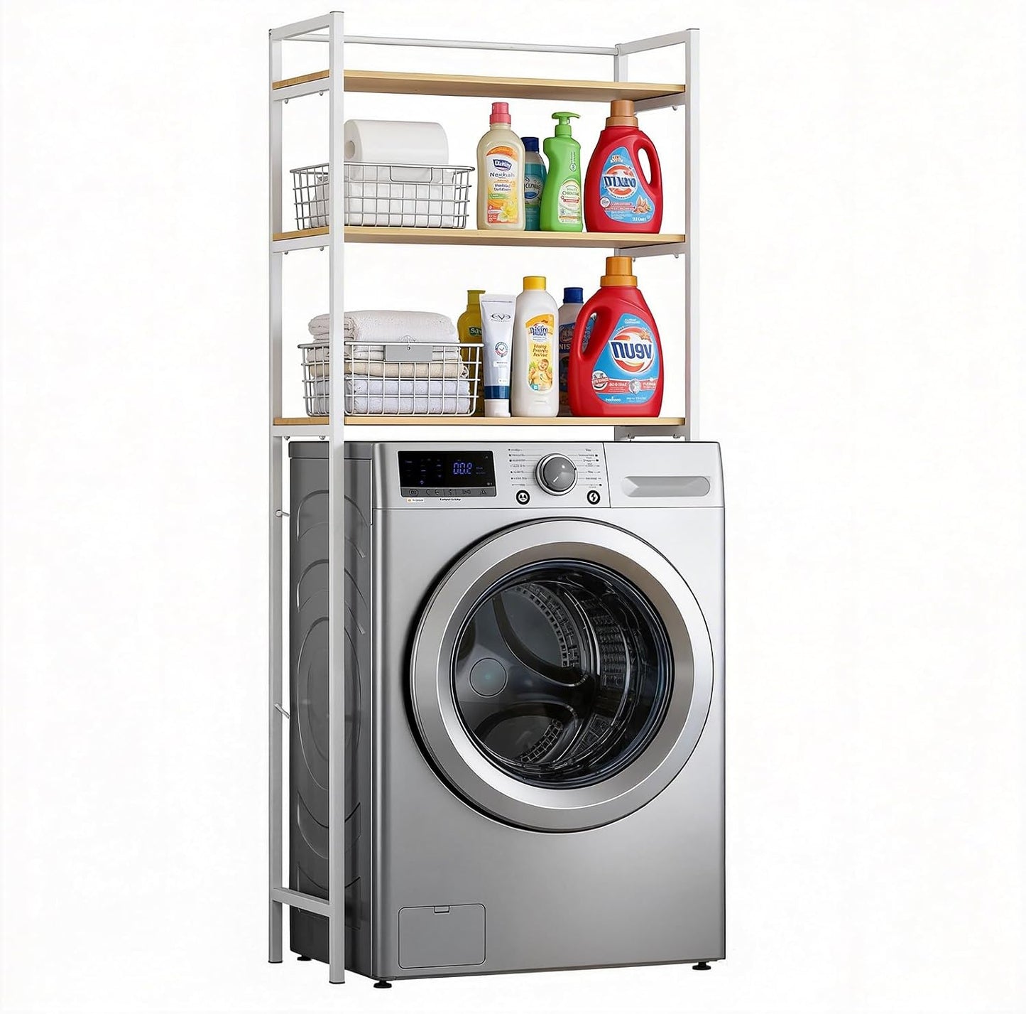Over Washer and Dryer Shelves,Heavy Duty Laundry Room Storage Organization Clothes Drying Rack, 3-Tiers Bathroom Storage Shelf, Laundry Room Storage and Organizer Standing Shelf