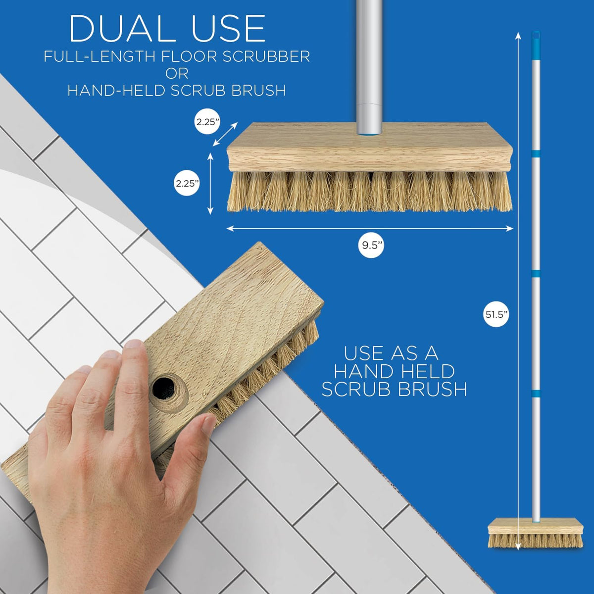 LOLA Deck Scrub Brush Outdoor Broom, Durable Bristles Remove Dirt, Grime, Grout, Leaves, Snow on Patios, Decks, Wet or Dry
