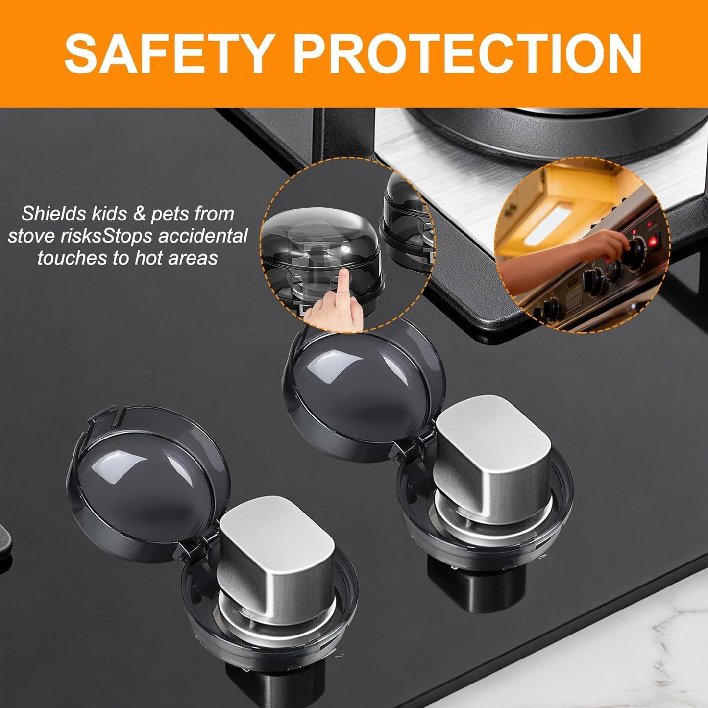 Stove Knob Safety Covers, 6 Pack Stove Knob Covers for Child Safety, Universal Gas Stove Knob Covers with Adhesive, Heat-Resistant Baby Proof Stove Knob Covers, Black