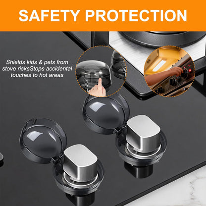 Stove Knob Safety Covers, 6 Pack Stove Knob Covers for Child Safety, Universal Gas Stove Knob Covers with Adhesive, Heat-Resistant Baby Proof Stove Knob Covers, Black