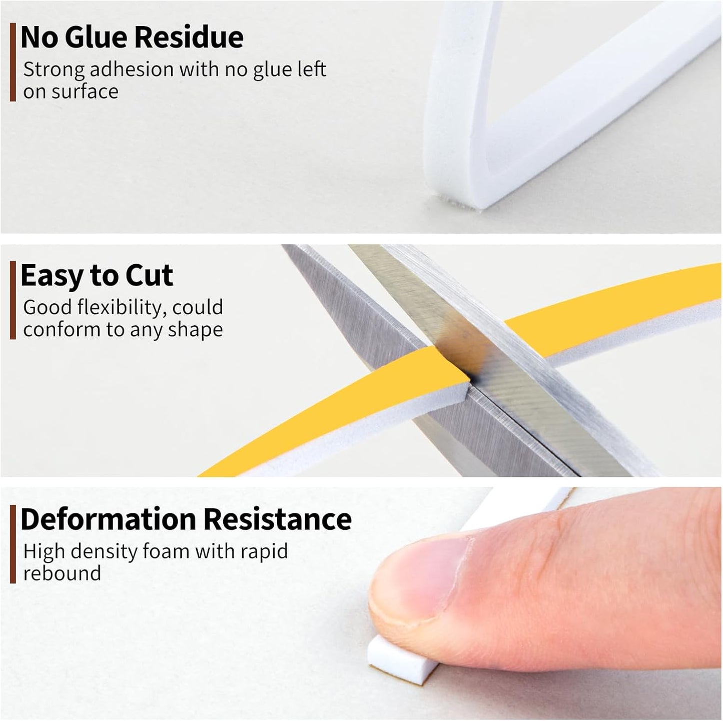 Yotache Weather Stripping Door Seal Strip White 3/8" x1/8", 50Ft Total, Foam Insulation Tape Gasket for Door Frame and Windows, 3 Rolls x 16.5Ft