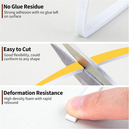 Yotache Weather Stripping Door Seal Strip White 3/8" x1/8", 50Ft Total, Foam Insulation Tape Gasket for Door Frame and Windows, 3 Rolls x 16.5Ft