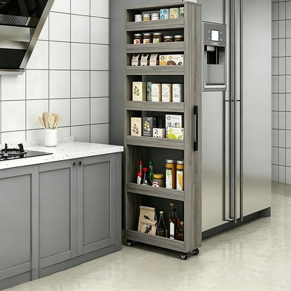 Slim Storage Cart,7 Tier Standing-Shelf with Wheels,Narrow Pantry Organizer for Small Spaces, Mobile Gap Storage Shelf for Kitchen, Laundry Room, Bathroom
