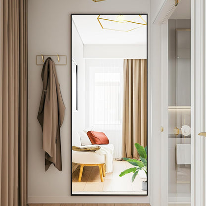 Arched Mirror Full Length, Upgraded 16"x59" Body Wall Mirrors with Shatter-Proof Glass, Floor Standing, Hanging or Leaning, Tall Arch Mirror with Stand Aluminum Alloy Frame for Bedroom, Black