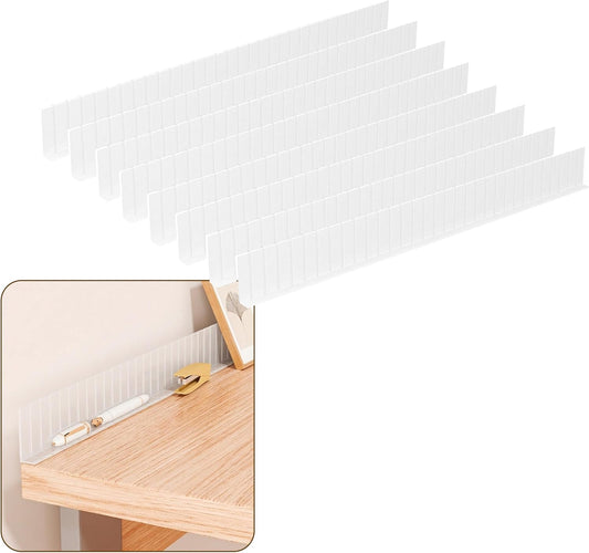 Anti-Fall Shelf Edge Guardrail for Mirror Cabinet & Vanity, 15.7" Cut-to-Size Plastic Barrier, Adhesive Edge Protector for Bathroom,Desk, Stops Items from Falling into Gap (4, Semi-Transparent)