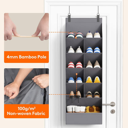 Lifewit 6 Tier Over the Door Shoe Organizer with 11 Large Deep Pockets, Fabric Hanging Shoes Shelf for Closet, Dorm Storage, Fit Up to 12 Pair Shoe Rack Holder for Sneakers, Boots, Gray
