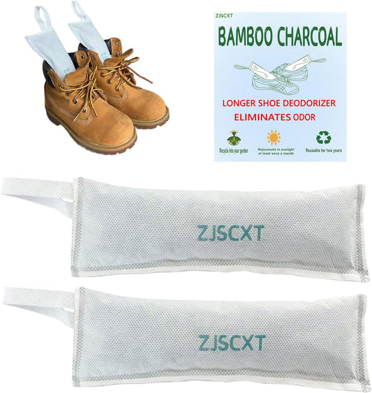 Charcoal Shoe Deodorizer, 2 Pack Natural Shoe Odor Eliminator, Reusable Activated Charcoal Bags Odor Absorber for Sneakers, Boots, Gym Bags, Closet & Locker