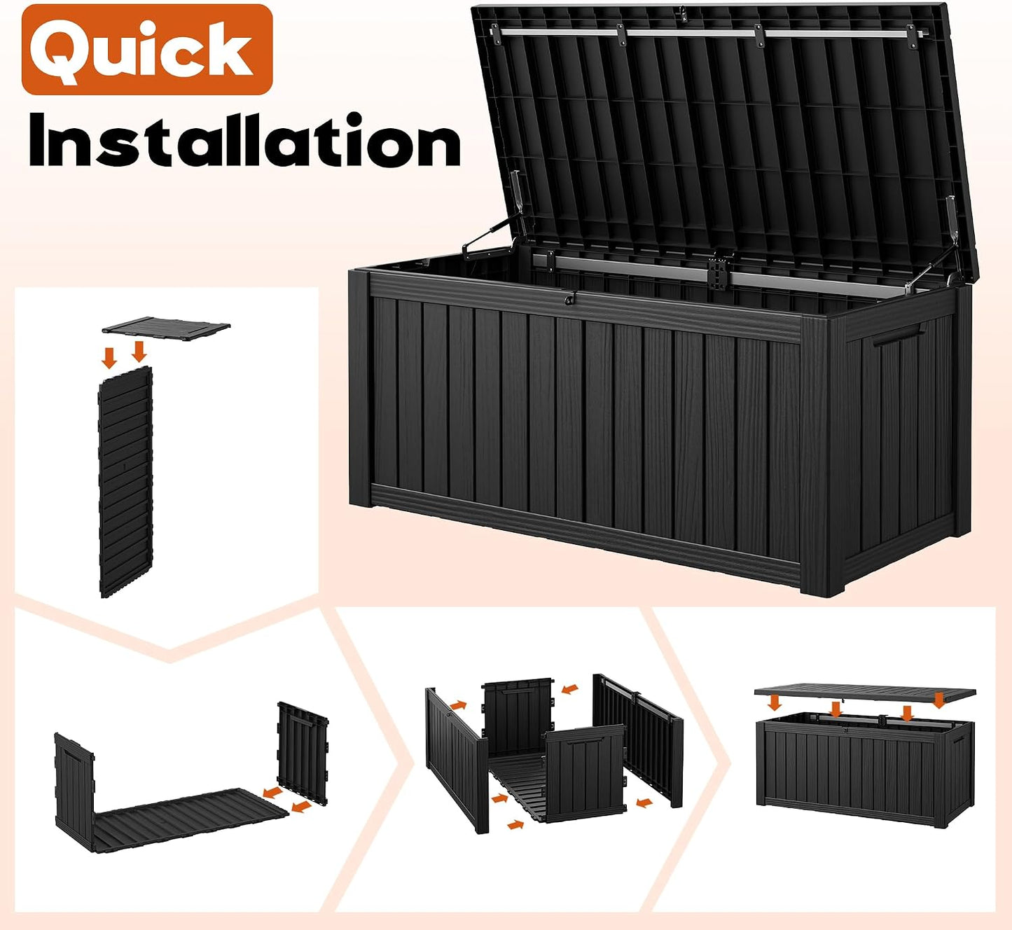 Outdoor Deck Storage Box,Resin Deck Boxes Indoor and outdoor, Waterproof Storage Box Lockable Lid (Black,35 Gallon)