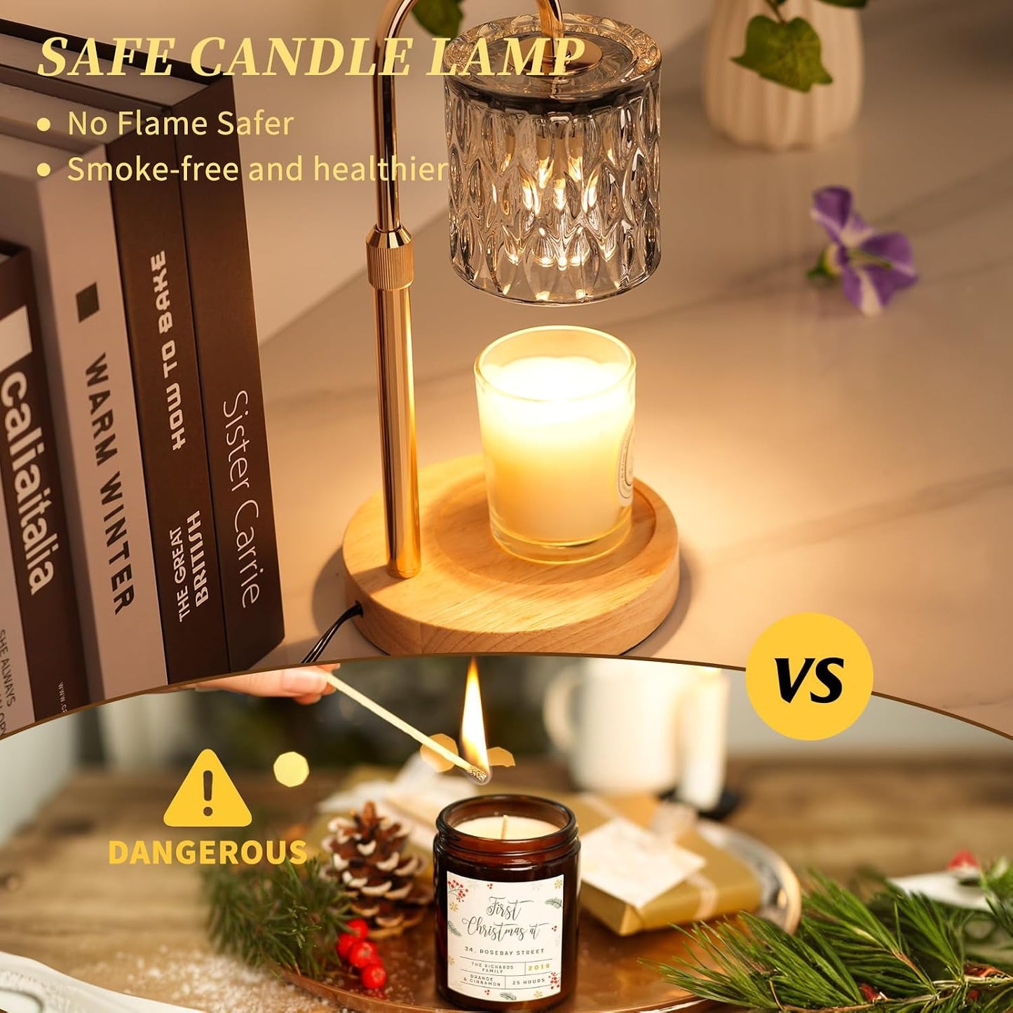 Candle Warmer Lamp with Timer and Dimmable, Electric Wax Melt Candle Warmers Height Adjustable with 2 Bulbs, Birthday Gifts for Women House Warming, Home Decor for Scented Jar Candles(Clear)