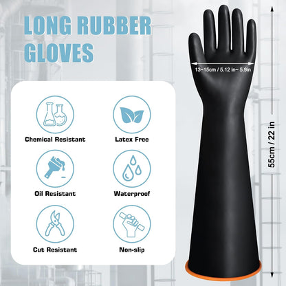 18" XL Size Latex Chemical Resistant Gloves, Reusable Heavy Duty Long Rubber Glove Dishwashing Gloves, Industrial Safety Glove for Men, Forearm Protection Waterproof Resist Strong Acid, Alkali, Oil'