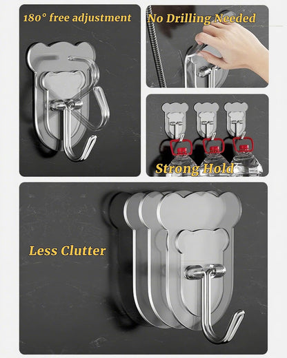 10 Pcs Heavy Duty Adhesive Hooks 10lb Max - Transparent Waterproof Sticky Wall Hooks for Bathroom, Shower, Kitchen, Office - No Damage Self Adhesive Hanging for Towels, Coats, Keys & Home Decor