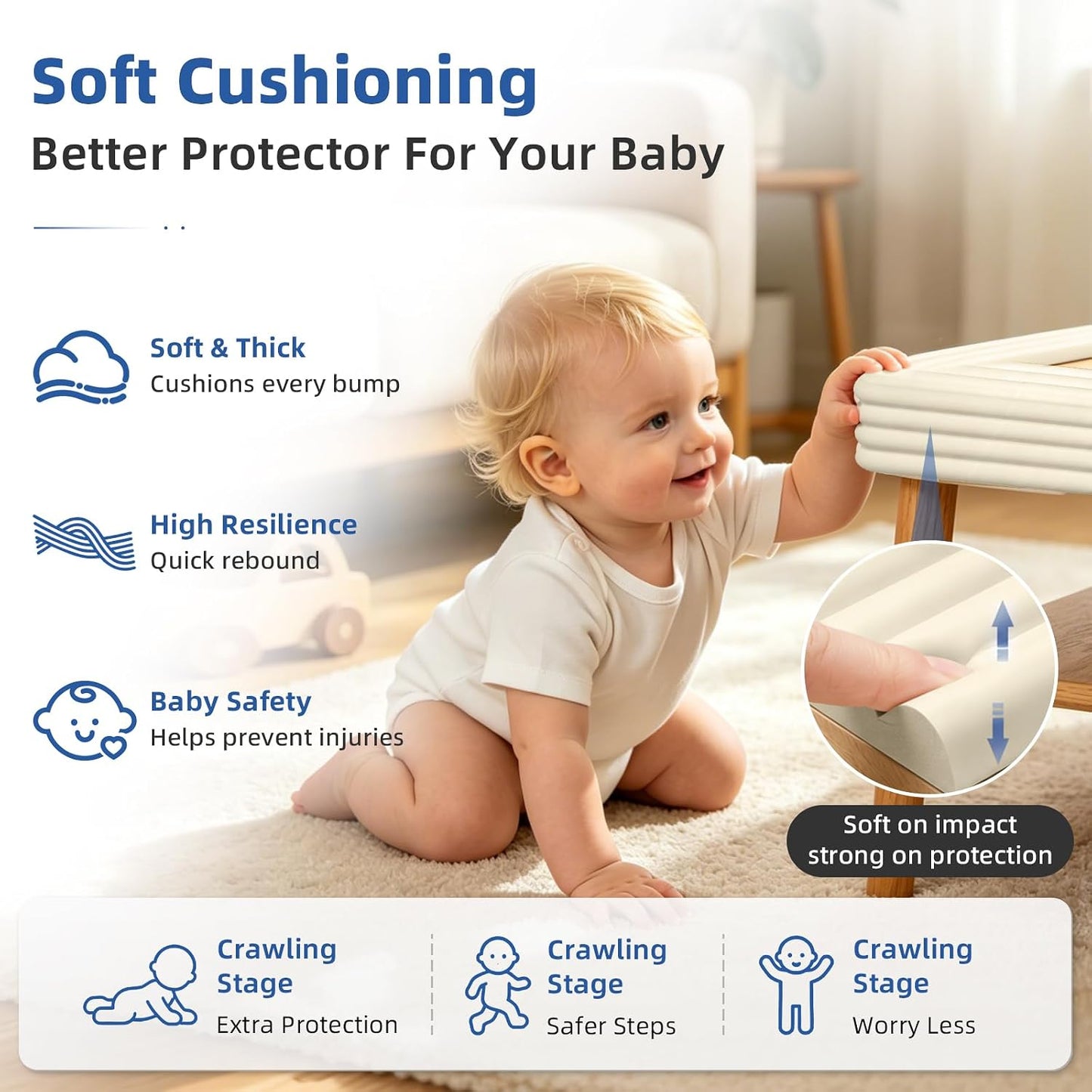 Edge Protector for Baby, Extra Wide Corner Protectors Guards, 6.5' x 3.15" | Foam Padding Furniture Corners & Edges Safety Bumper Edge Cushion for Crib, Wall, Fireplace, Off White