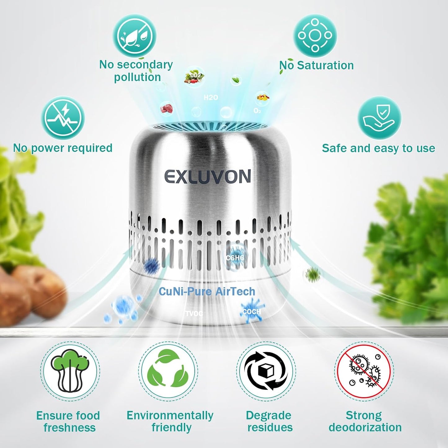 Refrigerator Deodorizer,Lasts for 10 Years Fridge Deodorizer Kitchen Gadgets Air Purifier Odor Eliminator for Fridge & Freezer, Car, Closet, RV and New Home,More Effective Than Baking Soda