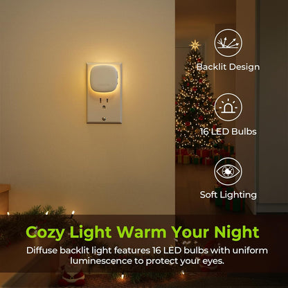 AUVON Plug-in LED Backlit Night Light with Motion Sensor & Dusk to Dawn Sensor, Dimmable Warm White Nightlight with 1-50 lm Adjustable Brightness for Bathroom, Bedroom, Hallway, Stairs (2 Pack)
