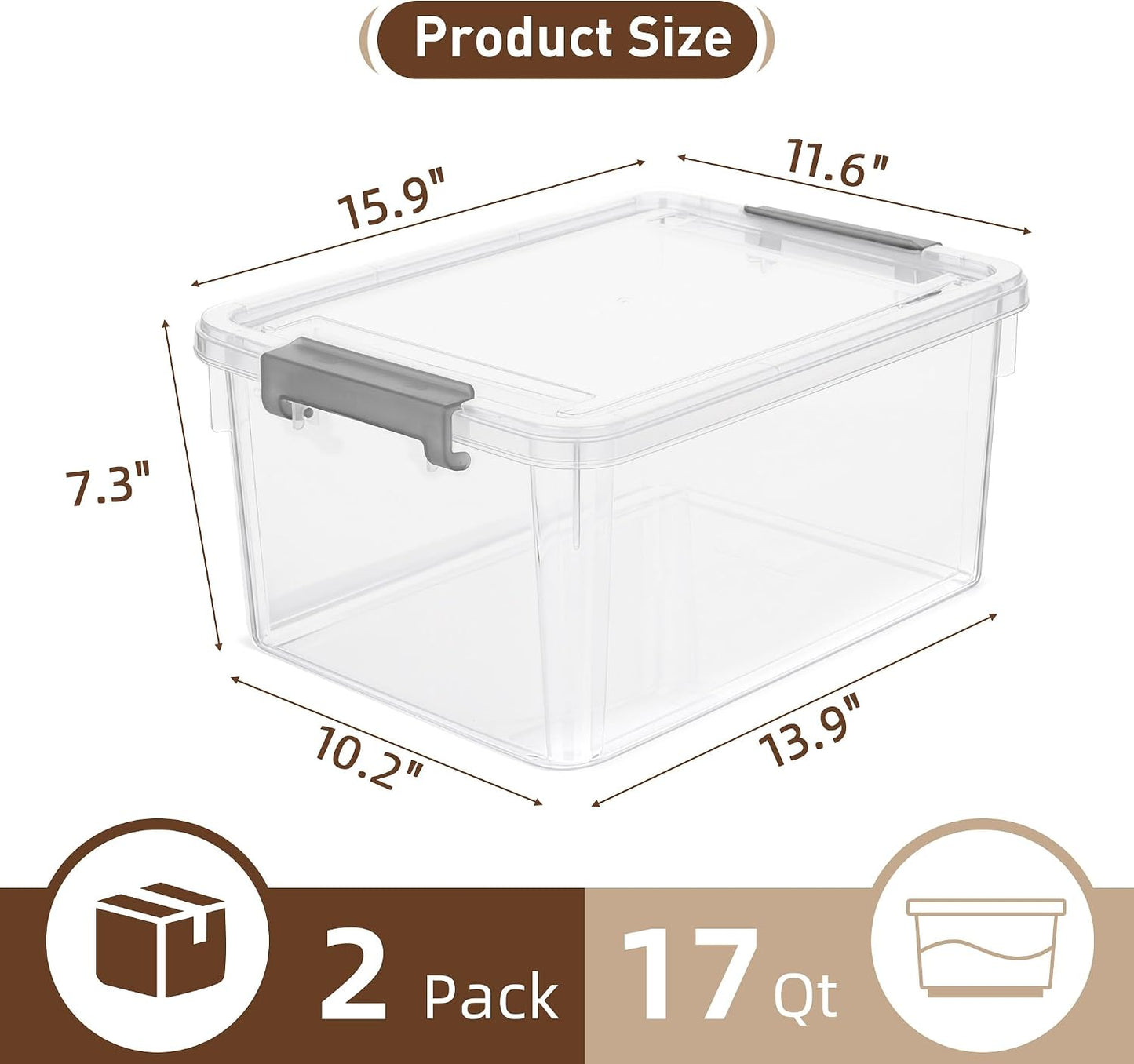 Citylife 57 QT Plastic Storage Bins with Double-Opening Lids, Storage Containers for Organizing, Large Clear Storage Box for Closet, Blankets, 2 Packs