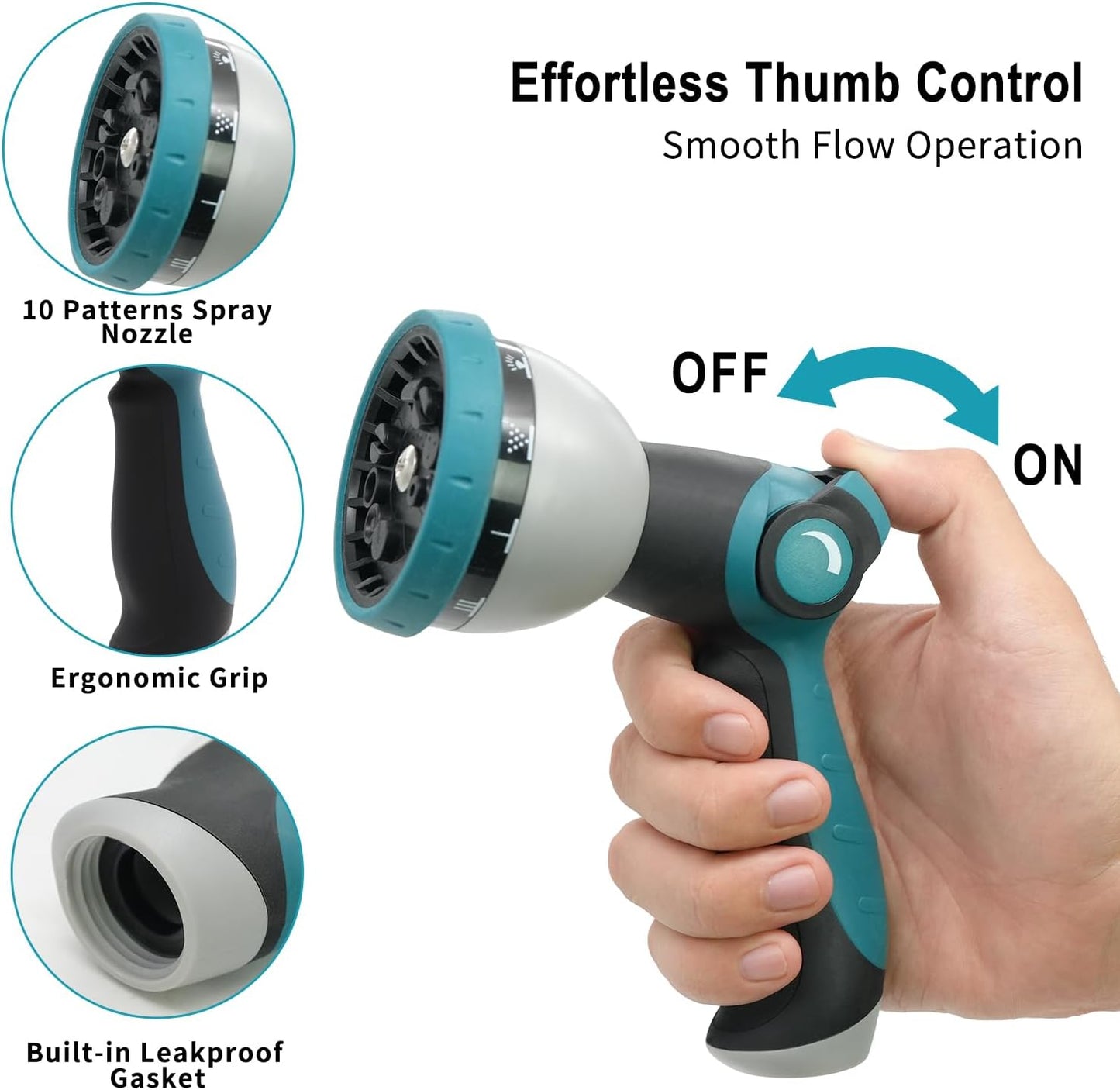 Besiter Garden Hose Nozzle Sprayer: 2 Pack 10 Watering Patterns Spray Nozzles Heavy Duty Metal Hose Head Hose Attachment, Thumb Control On Off Valve