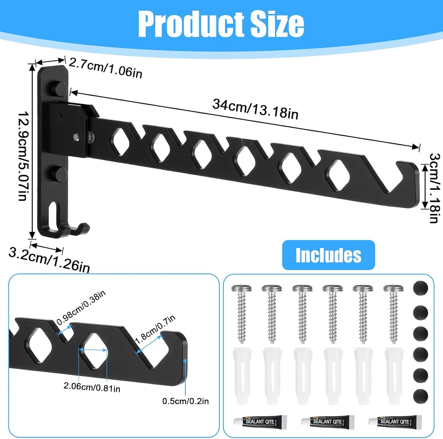 3 Pack Black Wall Mount Coat Hanger Holder, Retractable Folding Clothes Hanging Rack Aluminum Coat Hanger Wall Mount Clothes Drying Rack Space Saver for Laundry Room Bedroom Indoor