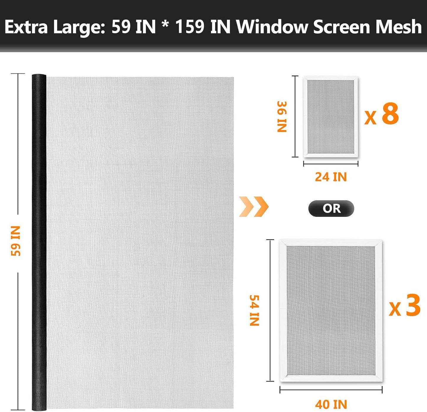 Secopad Window Screen Door Repair Kit, 48" x 177" Screen Door Mesh Replacement Kit, Durable Fiberglass Mesh Roll with Tools for Windows Doors Patio and Porch Replacement, Black