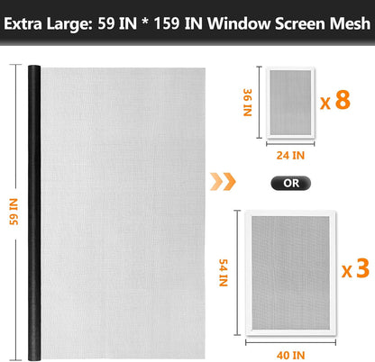 Secopad Window Screen Door Repair Kit, 48" x 177" Screen Door Mesh Replacement Kit, Durable Fiberglass Mesh Roll with Tools for Windows Doors Patio and Porch Replacement, Black