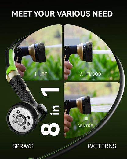 RAINPOINT Hose Sprayer Nozzle Heavy Duty - 8 Spray Patterns Garden Hose Nozzle with Adjustable Flow Control for Watering Plants, Washing Cars,Washing Pets, Thumb Control (Green)