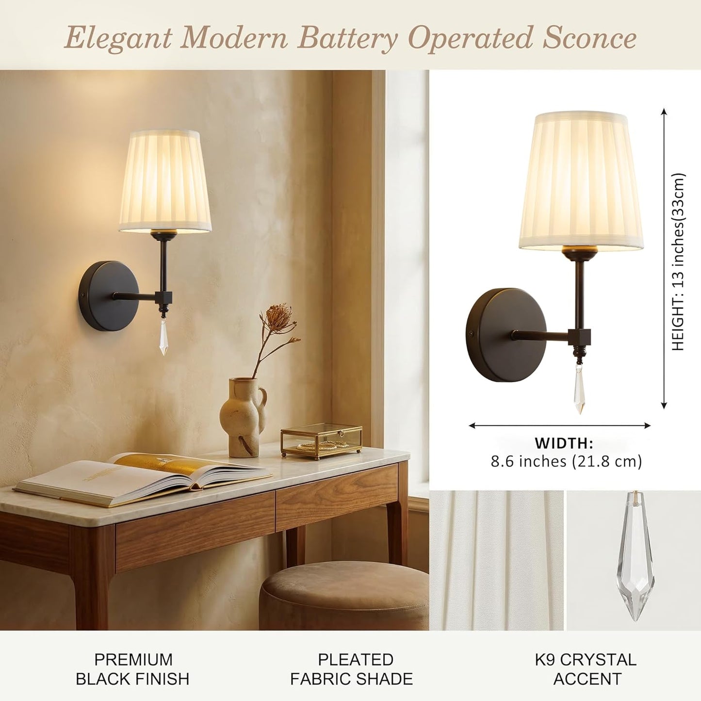 Battery Operated Wall Sconce Set of 2, 10000 Mah Rechargeable Wall Sconces Dimmable 12 RGBS,Remote Wireless Sconces,Gold Sconces Wall Decor Set of 2 Fabric,Cordless Wall Lamp for Bedroom,Living Room