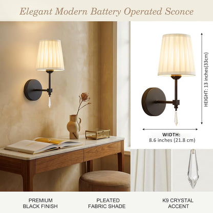 Battery Operated Wall Sconce Set of 2, 10000 Mah Rechargeable Wall Sconces Dimmable 12 RGBS,Remote Wireless Sconces,Gold Sconces Wall Decor Set of 2 Fabric,Cordless Wall Lamp for Bedroom,Living Room