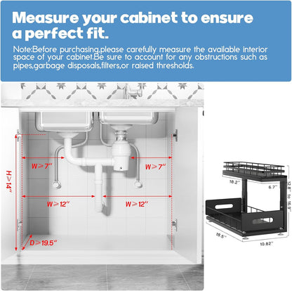 Under Sink Organizer Upgrade To Professional Rails,2-Tier Dual Pull Out Cabinet Storage,Height Adjustable Slide Out Drawers For Bathroom Kitchen,2 Pack-14.5" Dx12.8-16.9" H,White