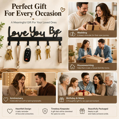 Love You Bye Sign Key Holder Hook Wall Mounted Key Holder Rack Organizer Hanger with 6 Hooks for Wall Express Love Art Decor for Entryway Front Door Kitchen Hallway Office (Love You Bye)