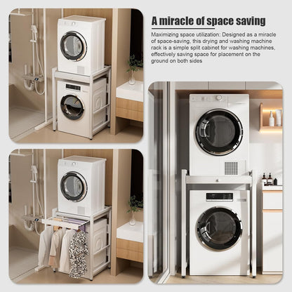 Washer Dryer Shelf Over The Washer Storage Shelf, Washing Machine Storage Utility Rack with Countertop, Height Adjustable Washing Machine Storages Stand White