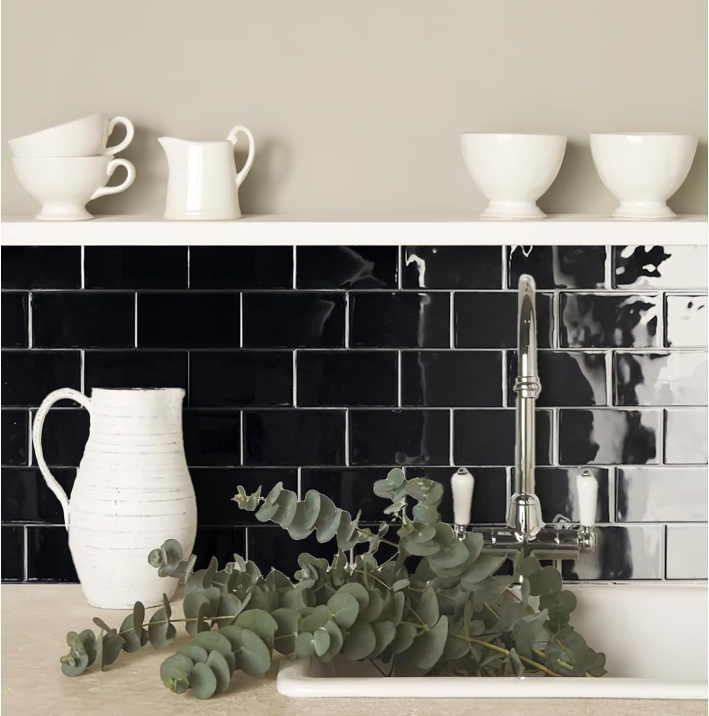 Art3d Peel and Stick Backsplash, 10-Pack Thickened Stick on Subway Tiles, Faux Ceramic Tiles for Kitchen, Bathroom, Black