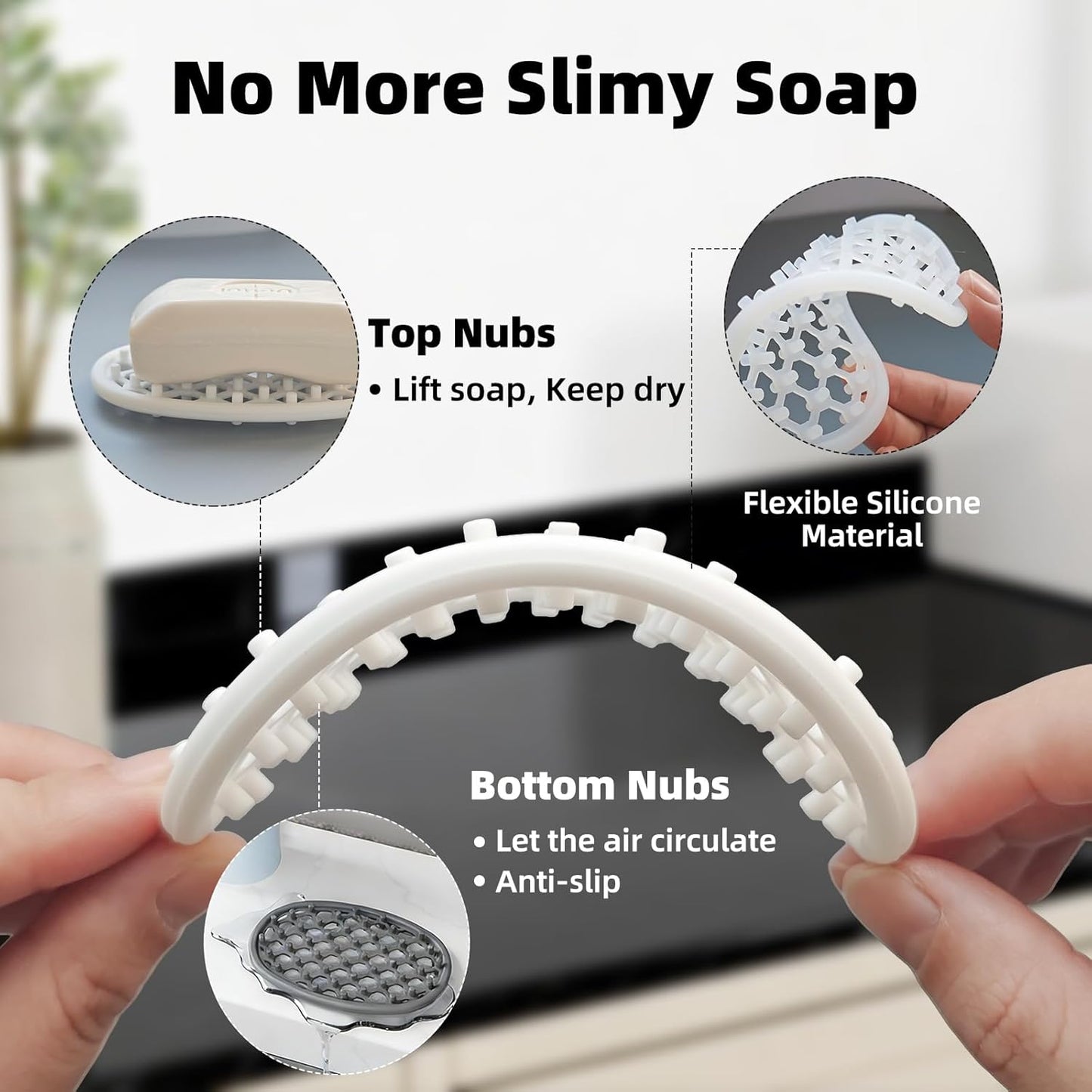 2 Pack Soap Dish for Shower, Non-Slip Silicone Bar Soap Holder with Efficient Drainage Holes for Bathroom Sink, Self Draining Soaps Saver Pad for Shower Niche, Shelf (Translucent- 2Pcs)