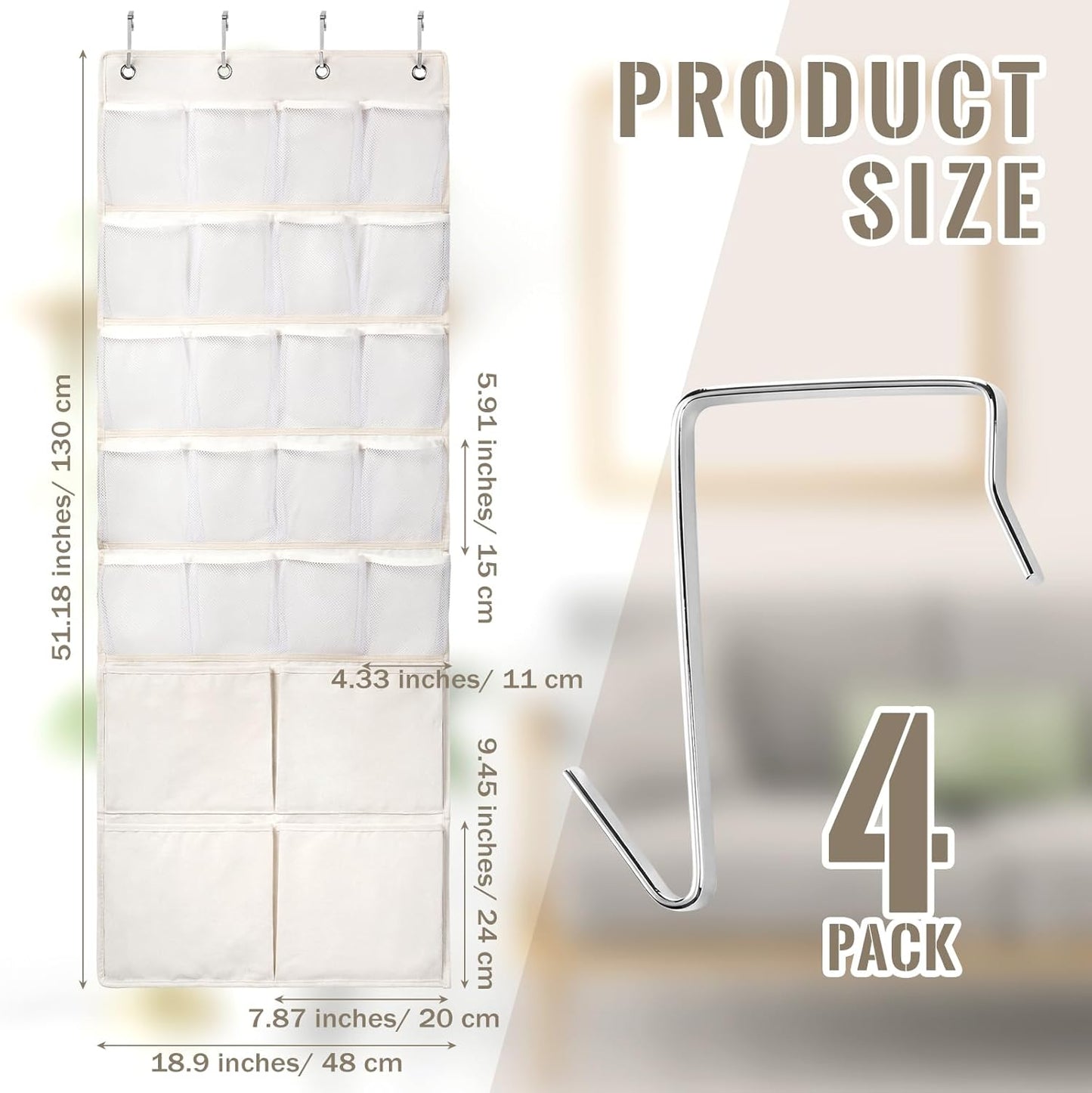 SATINIOR 19 x 51 Inch Canvas over The Door Closet Organizer with 20 Mesh Pockets 4 Large Pockets Multifunctional Closet Hanging Storage Organizer with Hooks for Pantry Laundry Bathroom Nursery