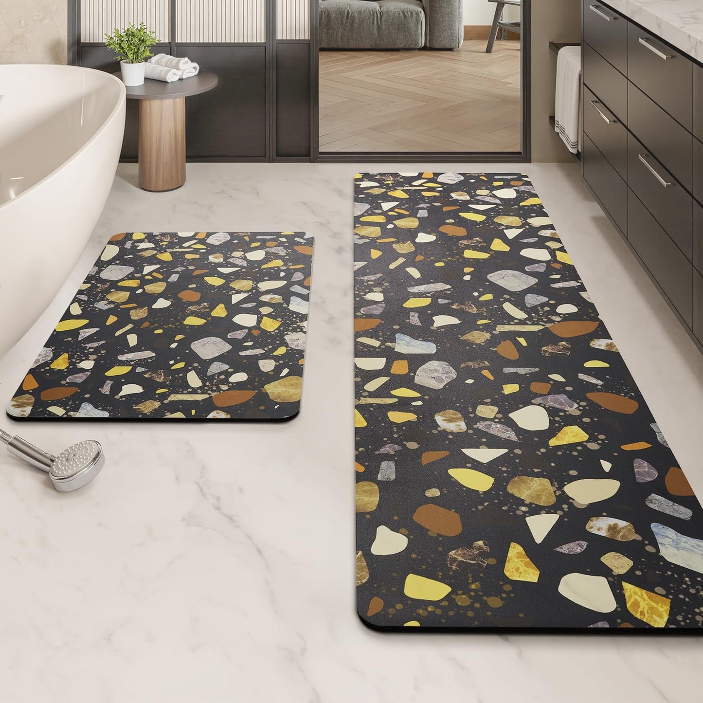 MontVoo -Bath Mat-Rubber Backing Non SlipThin Bathroom Rugs Fit Under Door- Quick Dry Absorbent Faux Suede Surface Grey Bathroom Floor Mats-Shower Rug for in Front of Bathtub Shower Gray 16x24
