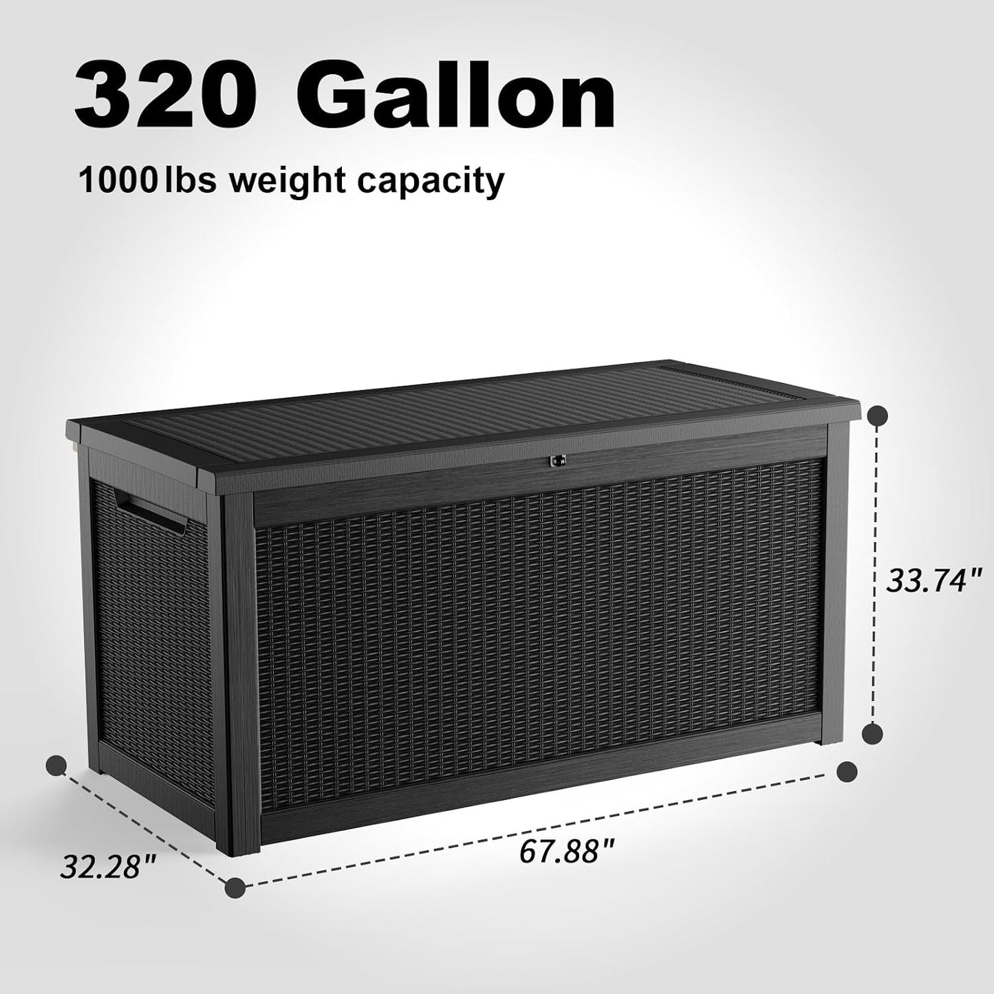 DRATO 35 Gallon Outdoor Storage Box Waterproof, Resin Small Deck Box for Patio Furniture Bench, Pool Garden Tools, Weatherproof Outside Storage Bin for Backyard Porch (Black, 35 Gallon)