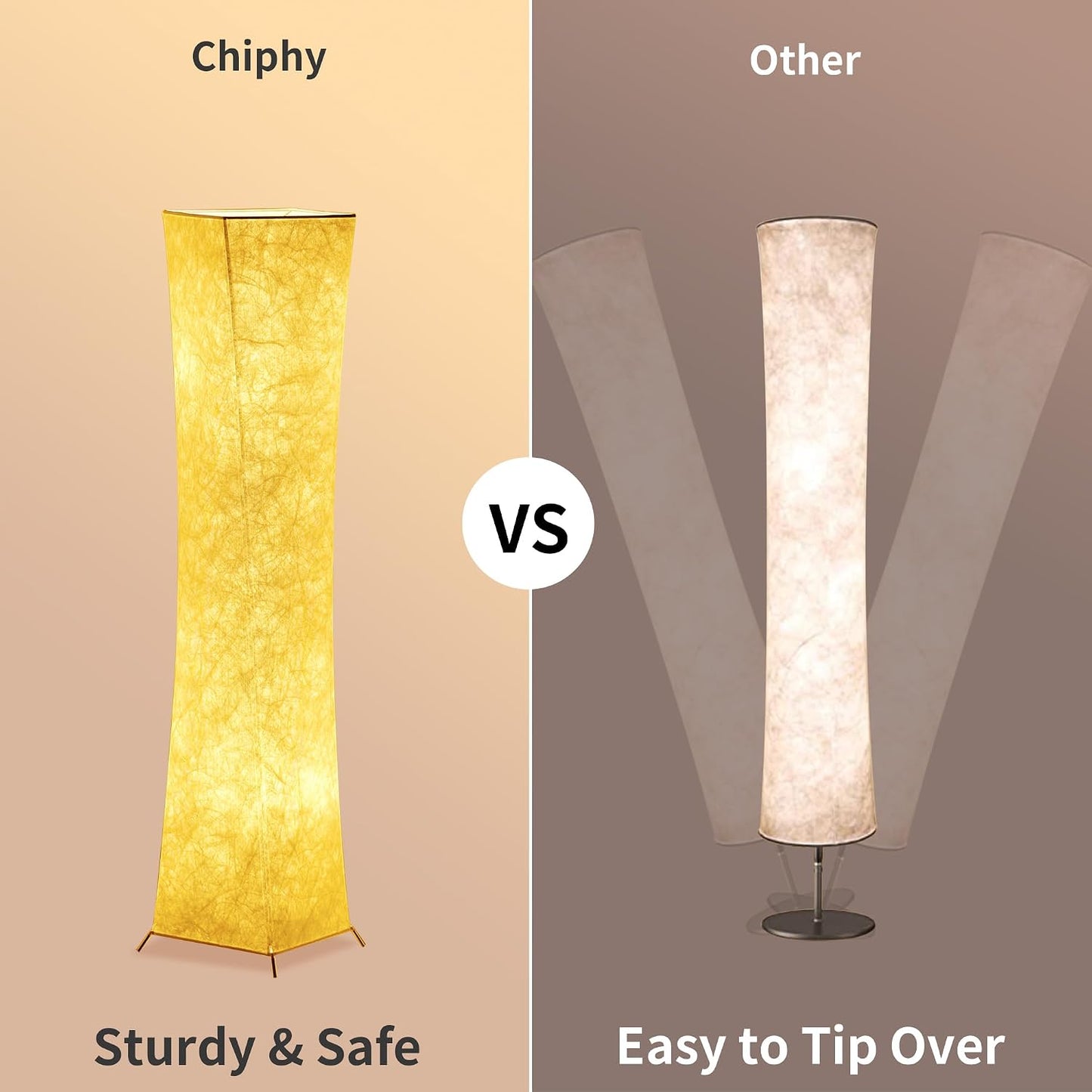 chiphy Floor Lamp, Dimmable 61" Tall Standing Lamp, 3 Levels Adjustable Brightness 12Wx2 LED Bulbs, Column Floor Light w/White Fabric Shade, Home Decor for Living Room, Bedroom, Kids Room