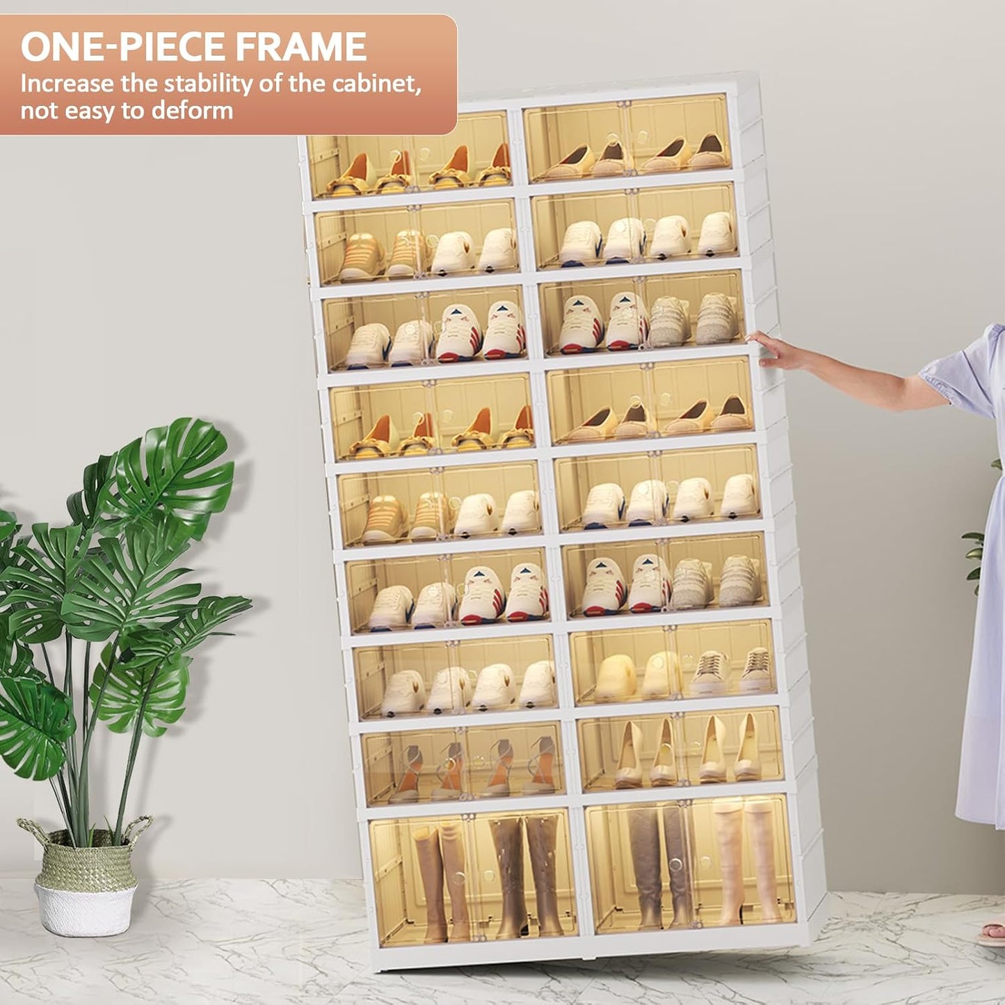 SYNCVIBE Shoe Rack Organizer for Closet Entryway Foldable Sneaker Storage Shoe, Collapsible Shoe Cabinet, Stackable Shoe Storage Cabinet with Lids for Living Room (6 Tiers 24 Pairs)