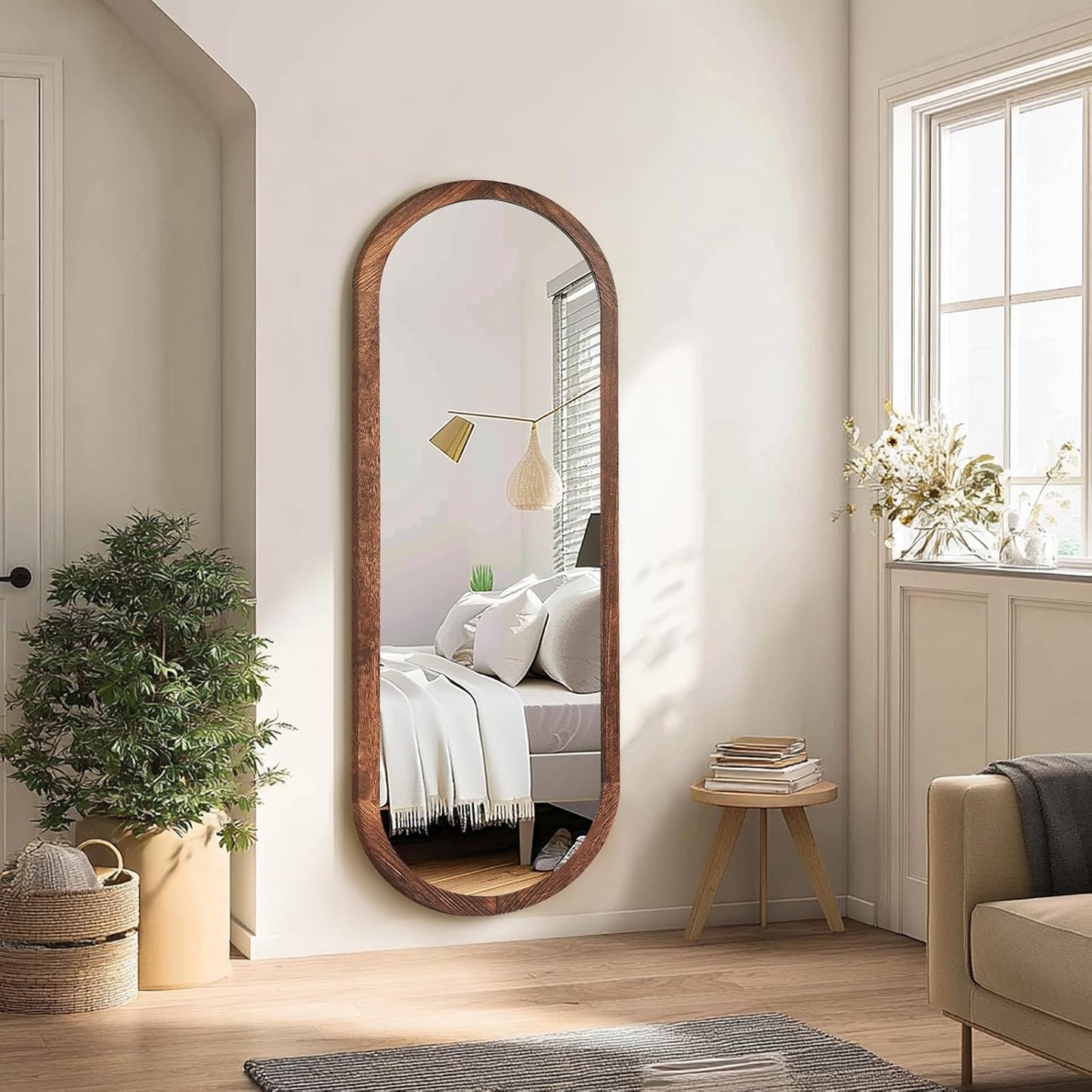 Full Length Mirror 65"x22" with Stand Solid Wood Frame Floor Large Mirror for Living Room, Bedroom Hanging Standing or Leaning Wall-Mounted, New Black