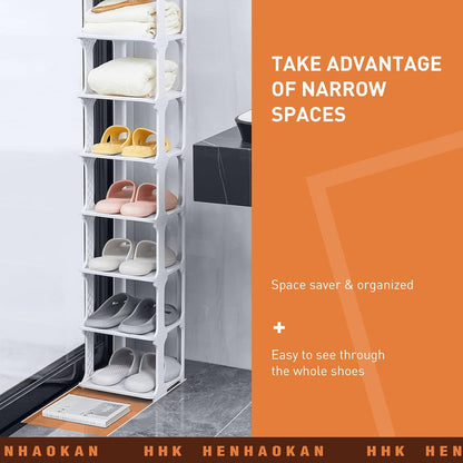 5 Tiers Vertical Shoe Rack, Narrow Free Standing Shoe Storage Organizer for Entryway and Small Closet, Stackable Shoe Holder Shelf Stability DIY, Black