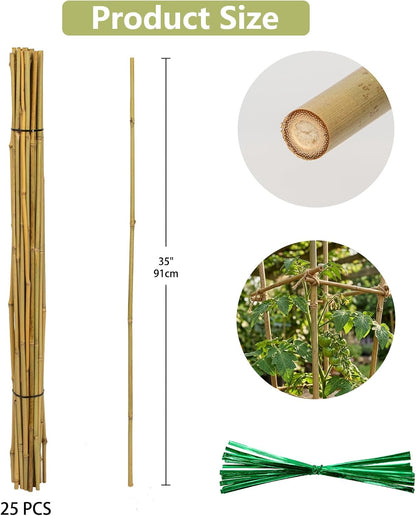 Plant Stakes Natural Bamboo Sticks - 30 Pcs Bamboo Garden Stakes for Plants 4.8 FT Plant Support Sticks with Twist Ties for Tomatoes Beans Flowers Indoor Outdoor Potted Climbing Plants