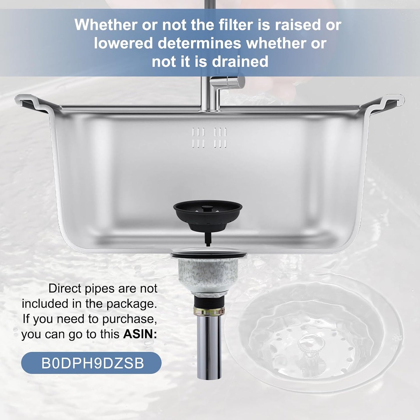 ZM Kitchen Sink Stainless Steel Basket Strainer with Drain Assembly, 3-1/2 Inch Sink Drain Stopper Plug