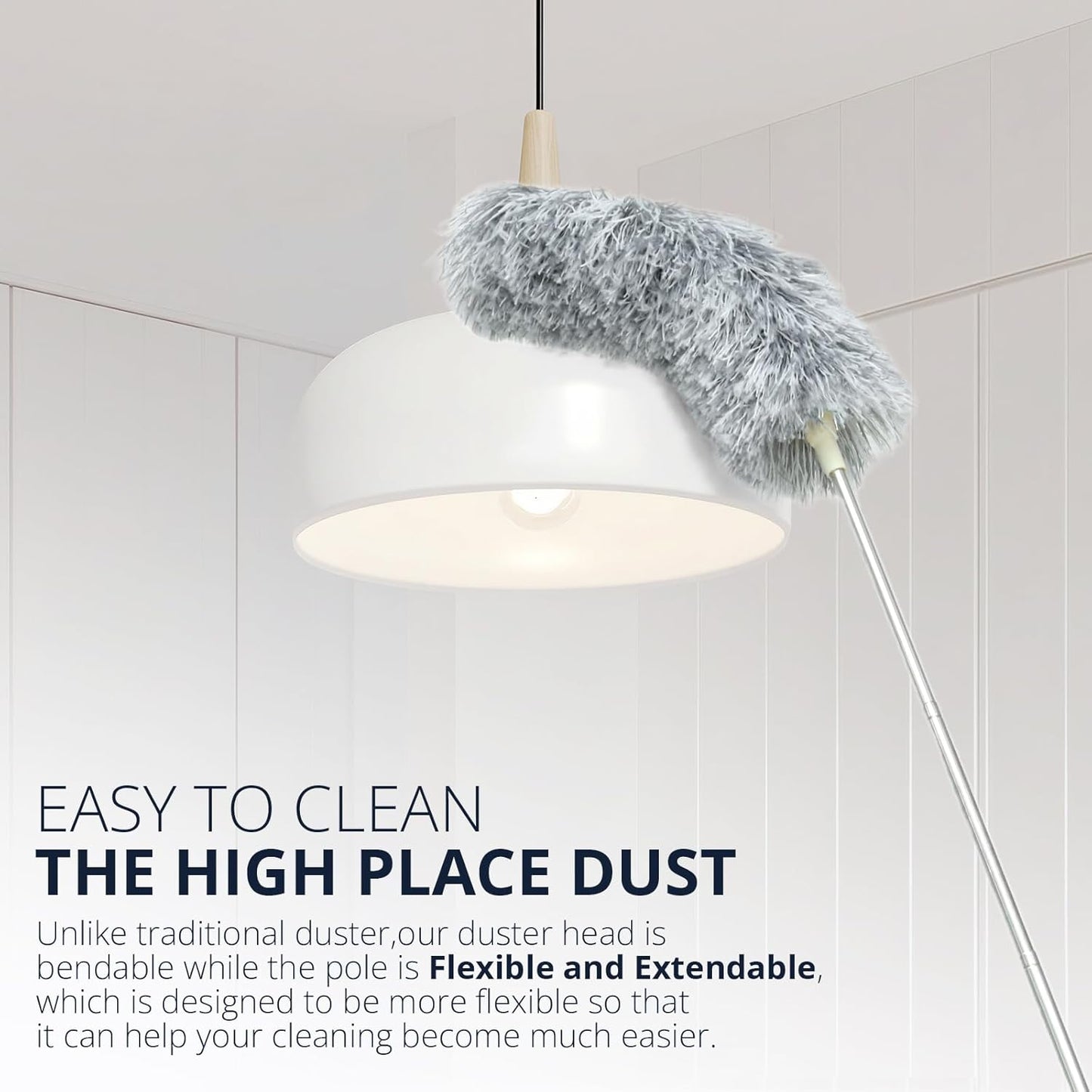 ZZ LAZYCOTTAGE Microfiber Feather Duster for High Reach, Lightweight Ceiling Fan Cleaner, 91.5" Telescopic Pole, Cobweb Duster with Extension Pole for Home & Car