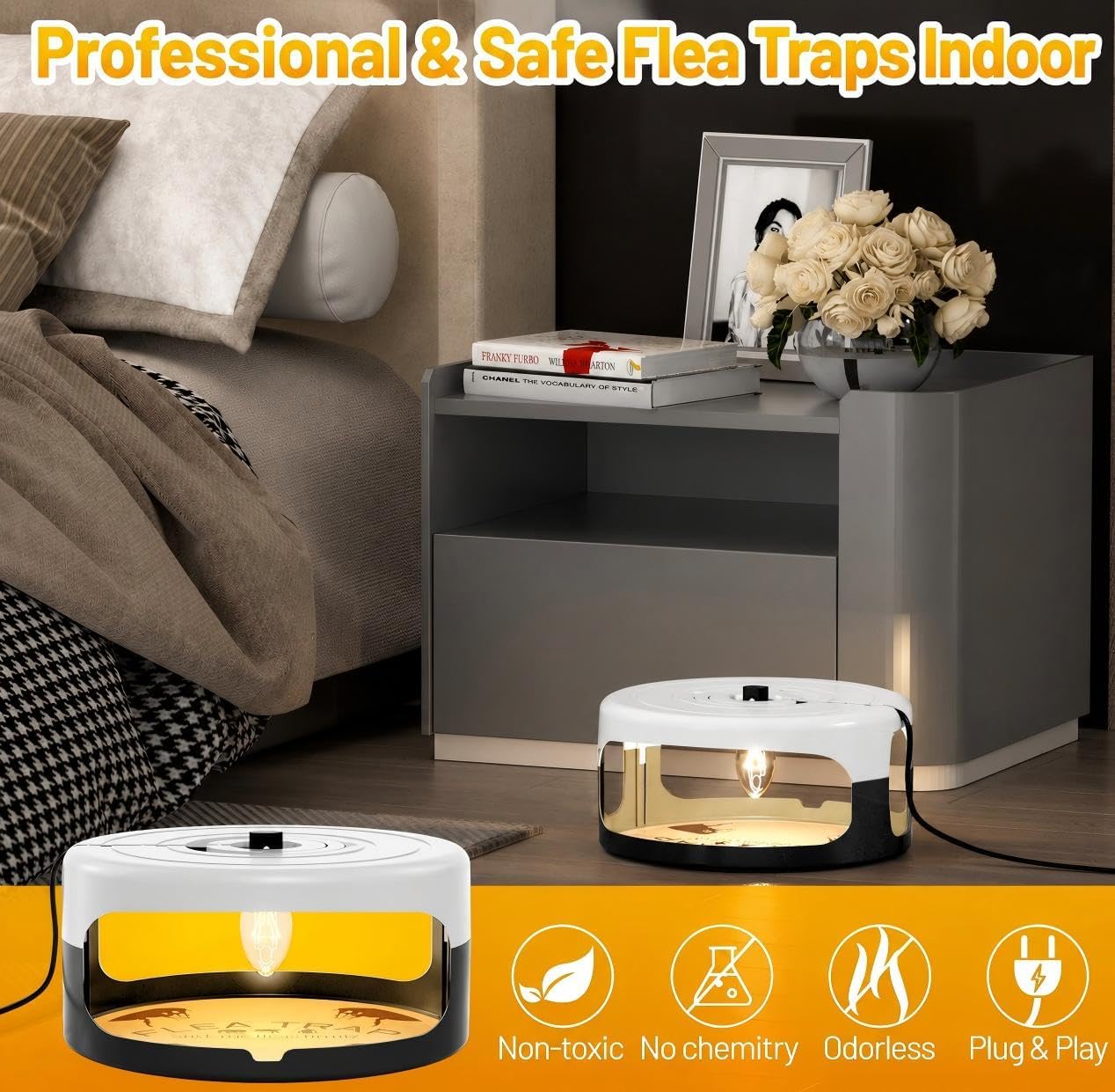 2 Pack Flea Traps for Inside Your Home, Indoor Flea Traps with 8 Sticky Pads, Flea Monitoring Trap for Home, Sticky Insect Catcher for Fleas, Moths & Gnats