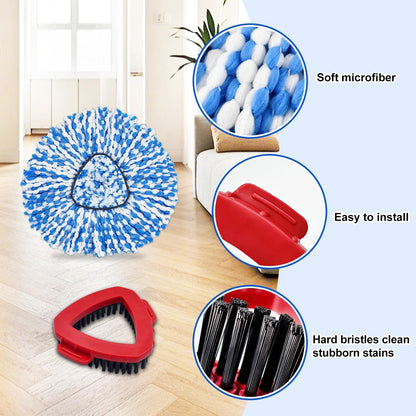 Mop Replace Heads Mop Handle and Base Replacement for O Cedar EasyWring 1-Tank Spin Mop System, 2 Microfiber Mops Refills, 4-Section Iron Mop Handle 30-58Inch and 1 Mopping Heads Cover Set (No Bucket)