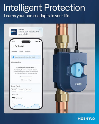 Moen Flo 1-inch Smart Water Shut Off Valve, Smart Home Water Monitor Leak Detector, Wifi Connected, App Enabled Flow Meter and Shutoff, 900-006