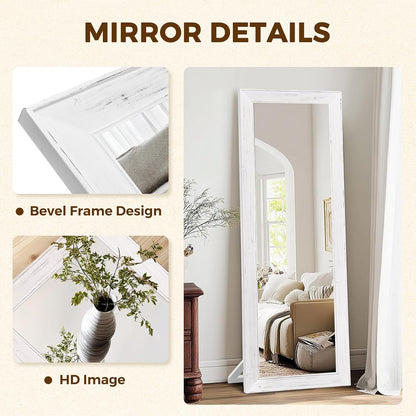 Solid Wood Full Length Mirror - 65"x22" Arched Floor Mirror, Free Standing & Wall Mounted - Elegant Design for Bedroom, Dressing Room, Hallway, Brown