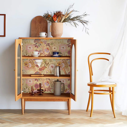 Ismoon Peel and Stick Wallpaper Floral Vintage Stick on Wall Paper Beige French Textured Contact Paper for Cabinet Removable Self Adhesive Wallpaper Vinyl Roll Shelf Deco, 17.3x78.7in