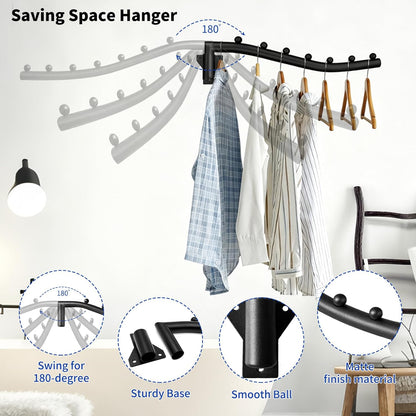 2pcs Swing Clothes Hanger Rack,Wall Mounted Clothes Rack | 10lb Max,Powder Coating Surface,Rust-Proof,16 inch Long Metal Hangers with 7 Hanging Hooks for Bathroom,Laundry Room