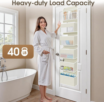 SpaceHacks 1 Pack Over The Door Organizer, Hanging Storage Organizer with Clear Window, 40lb Ultra Sturdy Large Capacity Room Organizer for Pantry Laundry Bathroom Nursery Closet Baby Essential (Grey)